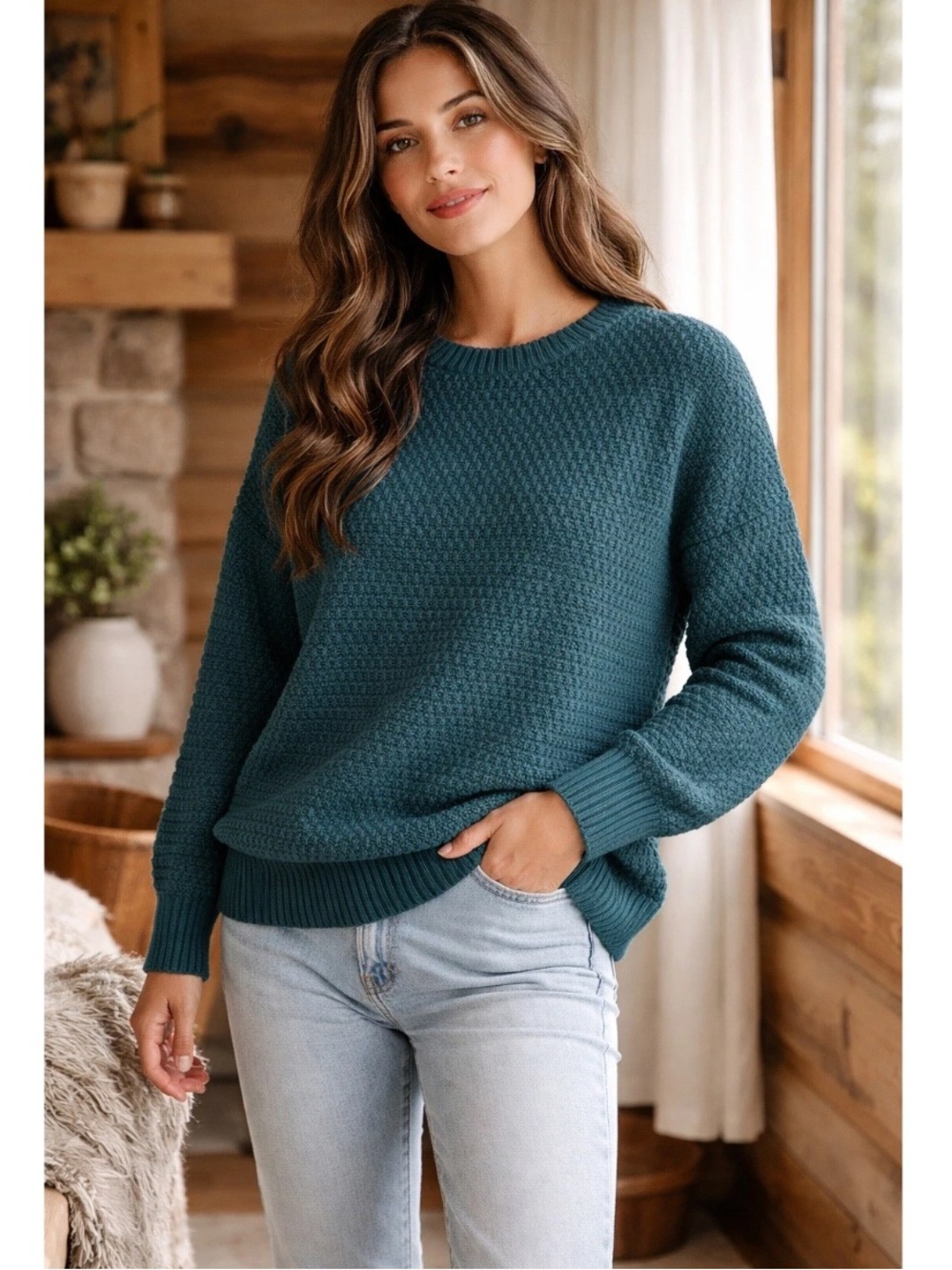 New! Old Navy 100% Cotton Women’s Hunter Green Textured Crewneck Sweater XL/XXL
